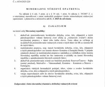 Aktuality / ‼️MIMORIADNE NARIADENIA HLAVNÉHO VETERINÁRNEHO LEKÁRA SR PRE CHOVATEĽOV A VLASTNÍKOV ZVIERAT‼️ - foto