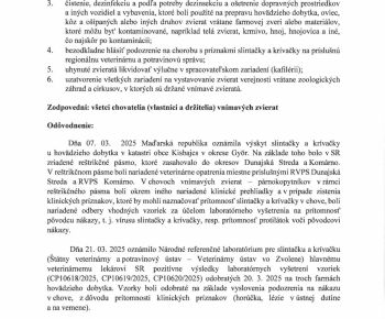 Aktuality / ‼️MIMORIADNE NARIADENIA HLAVNÉHO VETERINÁRNEHO LEKÁRA SR PRE CHOVATEĽOV A VLASTNÍKOV ZVIERAT‼️ - foto