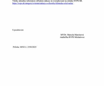 Aktuality / ‼️MIMORIADNE NARIADENIA HLAVNÉHO VETERINÁRNEHO LEKÁRA SR PRE CHOVATEĽOV A VLASTNÍKOV ZVIERAT‼️ - foto
